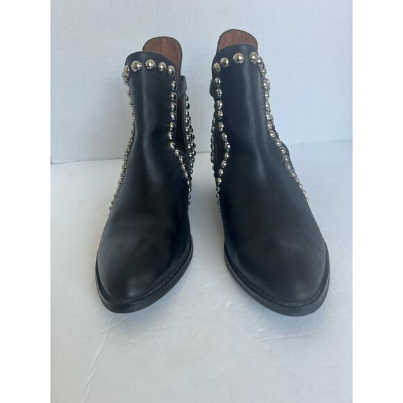 Jeffrey Campbell Rylance Black Leather Studded Ankle Low Block Heel Booties 9.5 - Picture 2 of 9